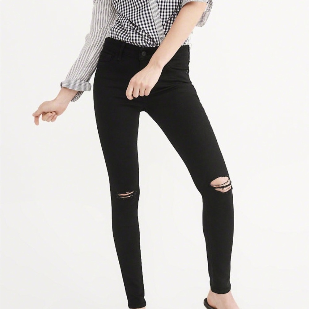 Abercrombie high rise black jeans with knee slits
